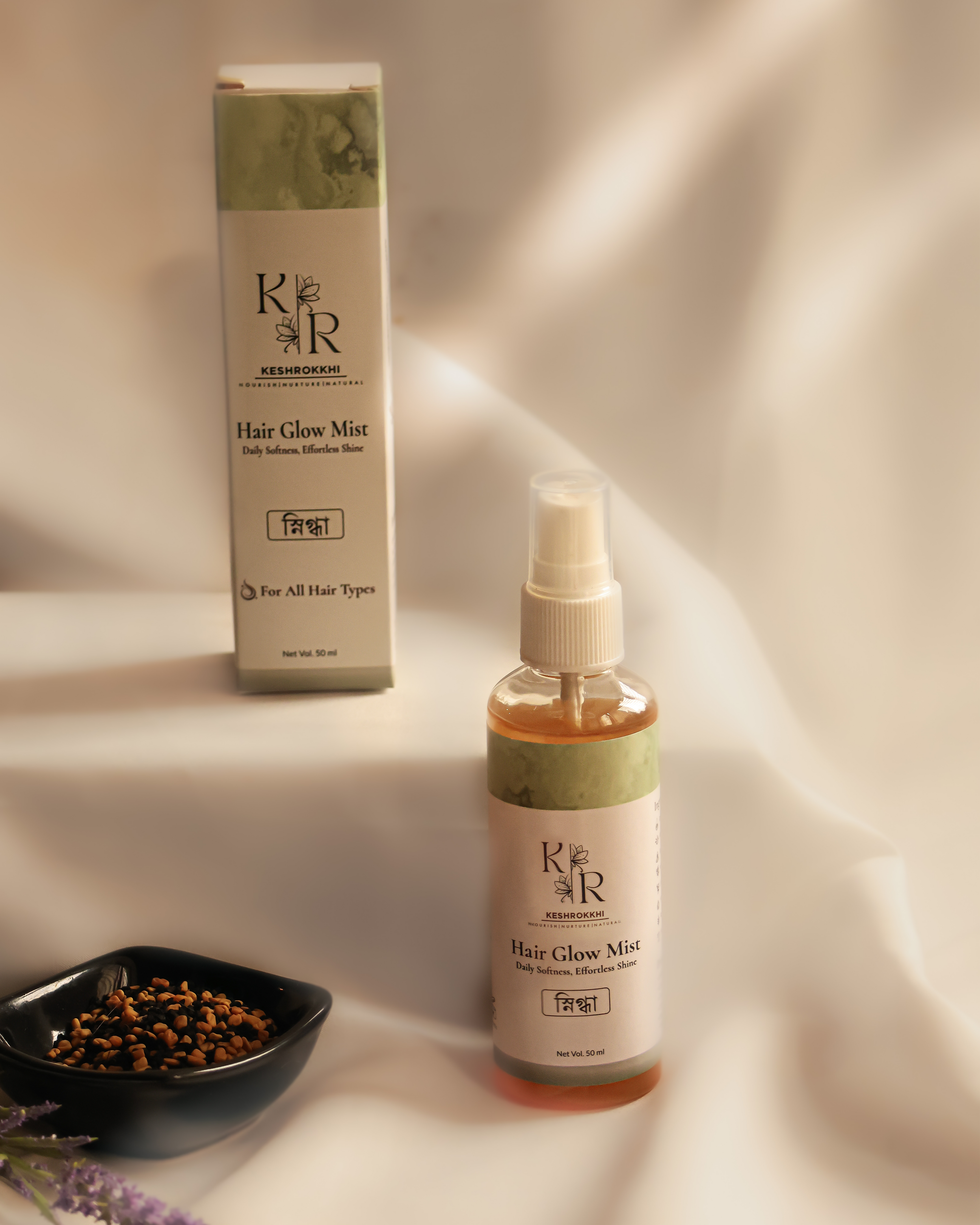 KeshRokkhi Hair Glow Mist natural hair spray for daily softness and effortless shine, suitable for all hair types in Bangladesh